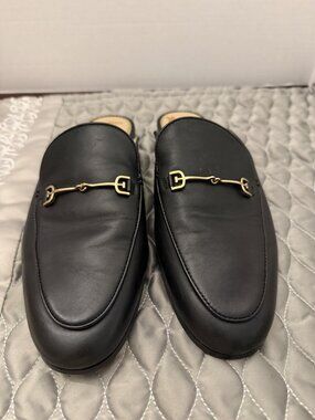 Sam Edelmam Women's Black Leather Slip-On Flat Shoes Metal Bit Accent Size 11.